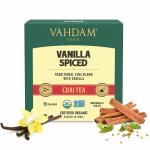 VAHDAM, Organic Vanilla Spiced Masala Tea Bags - 15 Long Leaf Pyramid TBS | Black Tea, Vanilla Extracts, Cappucino Extracts, Cinnamon, Cloves, Black Pepper & Cardamom | Whole Ingredients