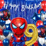 House of Banter Spiderman Theme Birthday Decorations for Boys, Kids Party, Girls - 9th Birthday Celebrations-Cartoon Birthday Decorations, Spiderman Birthday Party Supplies