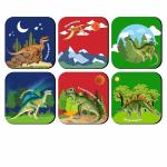 Stara Kids Multicolor Wood Square Dinosaur Coaster Set with Stand (Pack of 6)