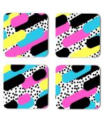 Whats Your Kick Pattern Design Paint Brush Pattern Colorful Design Printed Set of 4 Coaster With Metal Stand