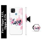 Mobi Elite Love Printed Hard Back Case with Mobile Holder, Pop socket for Oppo A15, Oppo A15s