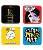 Whats Your Kick Funny HIndi Quotes Tu Toh Bhai Hai Mera Quotes Printed Set of 4 Coaster With Metal Stand