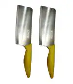 Stainless Steel Wooden Handle Meat Chappad and , MultiColour (Pack of 2)