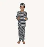 Kaku Fancy Dresses Prisoner Costume -Black-White, 7-8 Years, For Boys