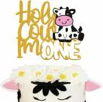 Festiko Holy Cow I’m One Gold Glitter Cake Topper, Holy Cow Cake Decoration, One Year Old Birthday Party Glitter Supplies