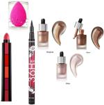 BUYTYA HDA64 Pro Waterproof Sketch Pen Eyeliner, Long Lasting Super Matte 5 in 1 Lipsticks for Girls and Women, 30 Pieces Half N Half Nail Wipes, Iconic Illuminator 3D Waterproof Liquid Highlighter