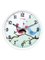 Random 12- inch Love Birds Round Shaped Wall Clock With Glass (Quartz Movement, White Frame)