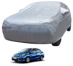Auto Hub Car Body Cover Compatible with Honda Amaze (Model : 2013-2017) with Mirror Pockets, Triple Stitched, Water Resistant Car Cover, Metallic Silver