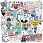 iDream Self-Adhesive Doctor Nurse Medicine Theme Car DIY Waterproof Stickers for Suitcase Laptop Bicycle Helmet (Set of 50) (Multicolour)