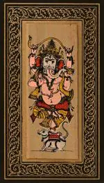 ArtSage Exclusive Hand made painting, Tala Pattachitra Ganpati ji with black border Framed Palm Leaf Hand painted painting for Home & Office (21.5 x 16.5 cm)