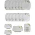 CORELLE Pack of 21 Glass Square Round Green Breeze Dinner Set (Multicolor, Microwave Safe)
