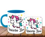 Whats Your Kick Unicorn Love Unicorn Design Sky Blue Ceramic Coffee Mug with Desky and Tea Mug 325ml