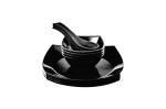 Mehul Plastic 12 Pcs Square Soup Bowl Set, 4 Square Half Plate, 4 Pcs Square Bowl, 4 Spoon, (Black)