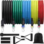 Shopeleven Latex Resistance Tube Strength Training 5 in 1 Exercise Muscle Toning Tube Set Resistance Bands (Multicolour) -11 Pieces ,Latex Fabric (Multicolor)