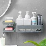 Pinsu Bathroom Accessories, Bathroom Rack, Bathroom Shelf Organizer, Wall Mounted Shelf, Bathroom Hardware And Accessories, Storage Racks (1 Bathroom Shelf + 2 Soap Dish, Grey)