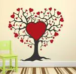 LANSTICK Black and Red Tree with Color Heart Self Adhesive Wall Sticker