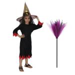Kaku Fancy Dresses Halloween Witch Dress With Hat & Broomstick For Girls | Scary Halloween Dress For Boys & Girls | Wizard Horror Dress for Kids | Carnival Cosplay Costume Party Supplies - 10-12 Year