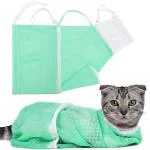 Qpets 23*16*14 Inch Cat Bathing Bag Anti-Scratch Cat Grooming Mesh Bag For Bathing, Nail Trimming, Medicine Taking, Injection, Adjustable Multifunctional Breathable Restraint Shower Bags(Green)