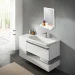 Square Wall Hanging Dressing Mirrors with Shelf (White , Matte Finish)