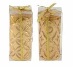 SITARA CRAFTS Golden Pillar Candle 16 x 8 x 8 cm (Pack of 2)