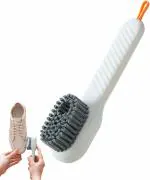 ASHGUJ Liquid Shoes Cleaning Brush, Multifunctional Shoe Brush with Liquid Box, Household Soft Bristle Long Handle Press Type Automatic Liquid Adding Cleaning Brush Tools (White)