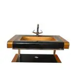 Oath vision Glass Wash Basin Set With Mirror & Steel Stand (Yellow & Black/ OA77)