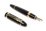 GOLD LEAF JINHAO 159 FOUNTAIN PEN SHINE BLACK MEDIUM NIB WITH GOLDEN TRIMS PEN 01