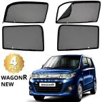 AllExtreme Maruti Suzuki Wagon R New Model Car Window Shades Magnetic Windshield Cover (Pack of 4 - Front 2pc with Zipper and Magnet; Rear 2pc with Magnet without Zipper, Black)