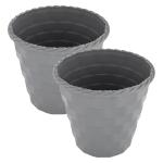 Kuber Industries Brick Flower Pot|Durable Plastic Flower Pots|Planters for Home Décor|Garden|Living Room|Balcony|8 Inch|Pack of 2 (Grey)