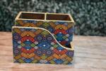SOURIN Multicolor Mandala MDF Printed Cutlery & Tissue Holder