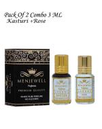 Menjewell Pack Of 2Pc Kasturi 3ml, Rose 3ml Attar Perfume Floral Attar