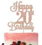 Festiko Happy 20th Birthday Cake Topper, Cheers To 20 Years, Hello 20, 20th Birthday Anniversary Party Decorations Rose Gold Glitter
