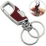 StealODeal Maroon Silver Double Ring Metallic Hook Keychain Holder Anti Rust For Home Office Keys