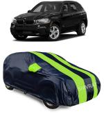 SHIVRAT Presents All Weather Water & Heat Resistant Car Body Cover Compatible With BMW X5 Variants_Neon Green Stripes With Mirror