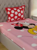 Disney Pink Cotton Minnie Mouse Print Single Bedsheet with 1 Pillow Cover 152 cm x 228 cm