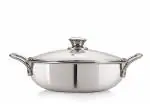 NIRLON Triply Stainless Steel Deep Kadai with Glass Lid | 26cm | Silver (Induction and Gas Stove Friendly)
