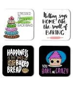 Whats Your Kick Bakery Stressed is Desserts Spelled Backwand Quotes Printed Set of 4 Coaster With Metal Stand