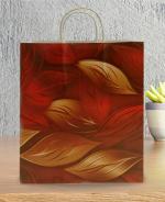 Omnipresent Pack 90 GSM Paper Golden Leaves Printed Attractive Party Gift Bags, Set of 12, Ideal for Birthday Return Gifts, Wedding Gifts, & Gifting on Special Occasions (Size: 11.4x9.4x4.7 inch)