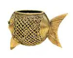Utkal Crafts Dull Gold Metal Dhokra Collectible Fish Shaped Pen Stand Showpiece