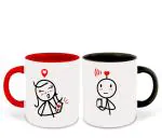 Whats Your Kick Couple Theme Cute Couple Design Set of 2 Printed Red and Black Ceramic Coffee Mug 325 ML
