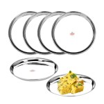 Vinod Stainless Steel Kanchan Bogi Plate, Lunch & Dinner Plate, Set of 6 pieces, Diameter 28 cm