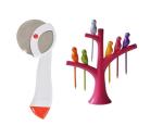 FIRST FRONT Stainless Steel Apex Pizza Cutter With Bird Shape Plastic Fruit Fork and (Multicolour, Pack of 2)