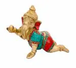 Idol Collections Multicolor Brass Crawling Baby Ganesh Statue Hindu Success Lord Ganesha Murti, 4 Inch