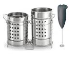 FIRST FRONT Stainless Steel Twin Cutlery Holder Racks With Stainless Steel Coffee Beater & Multicolour, Pack of 2