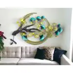 GHAR DECOR INDIA Originalidad Metal Handpainted Tilted Tree in Circle with LED Lights Decorative Wall Art/Sculpture for Home Living Room/Bedroom/Office