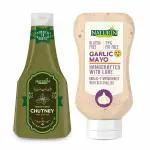 Naturin Combo Pack of 2 Dhaniya Pudina Chutney 370g and Garlic Mayo 290g Gluten Free Mayonnaise Tangy Mint Coriander Sauce Pudina ki Chutney I Perfect Indian Chutney for Indian Snacks