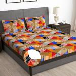 Story@Home 180 TC Microfiber 1 King Size Fitted Bedsheet with 2 Pillow Covers Geometric Pattern, Multicolor