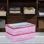 DUGRAJ INDUSTRIES Lehenga Cover | Non-Woven Gown Cover | Leaf Bow Pattern Garment Cover | Salwar Suit Cover with Top Transparent | Large | Pink Color | Pack of 2