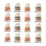 ZOWWI Cotton Reusable Fridge Storage Bags/Pouches for Fruits & Sabji | Eco-Friendly & Washable Vegetables Storage Bags for Refrigerator | Multipurpose Storage Bags with Drawstring and Mesh|Pack of 16 |Colour:-Off White
