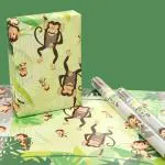 eVincE Monkey Gift Wrapping Paper | Animal Jungle Theme based party Fun filled Facts Pattern : Pack of 25 sheets : 70 x 50 cms